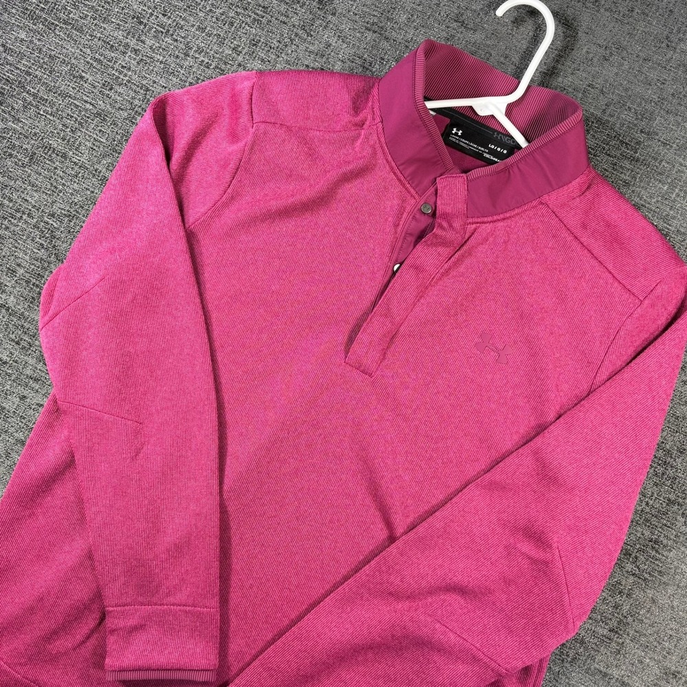 Under Armour Golf Pullover Mens Large Pink ColdGear Snap Mock Neck 1270